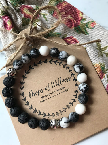 Diffuser Bracelet// Zebra Jade Stone & Natural Lava Stone