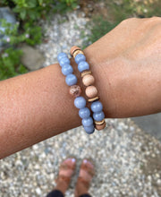 Load image into Gallery viewer, Essential Oil Diffuser Bracelet// Jade in Periwinkle &amp; Rosewood// Aromatherapy Jewelry// Stretch Bracelet// Gift For Her