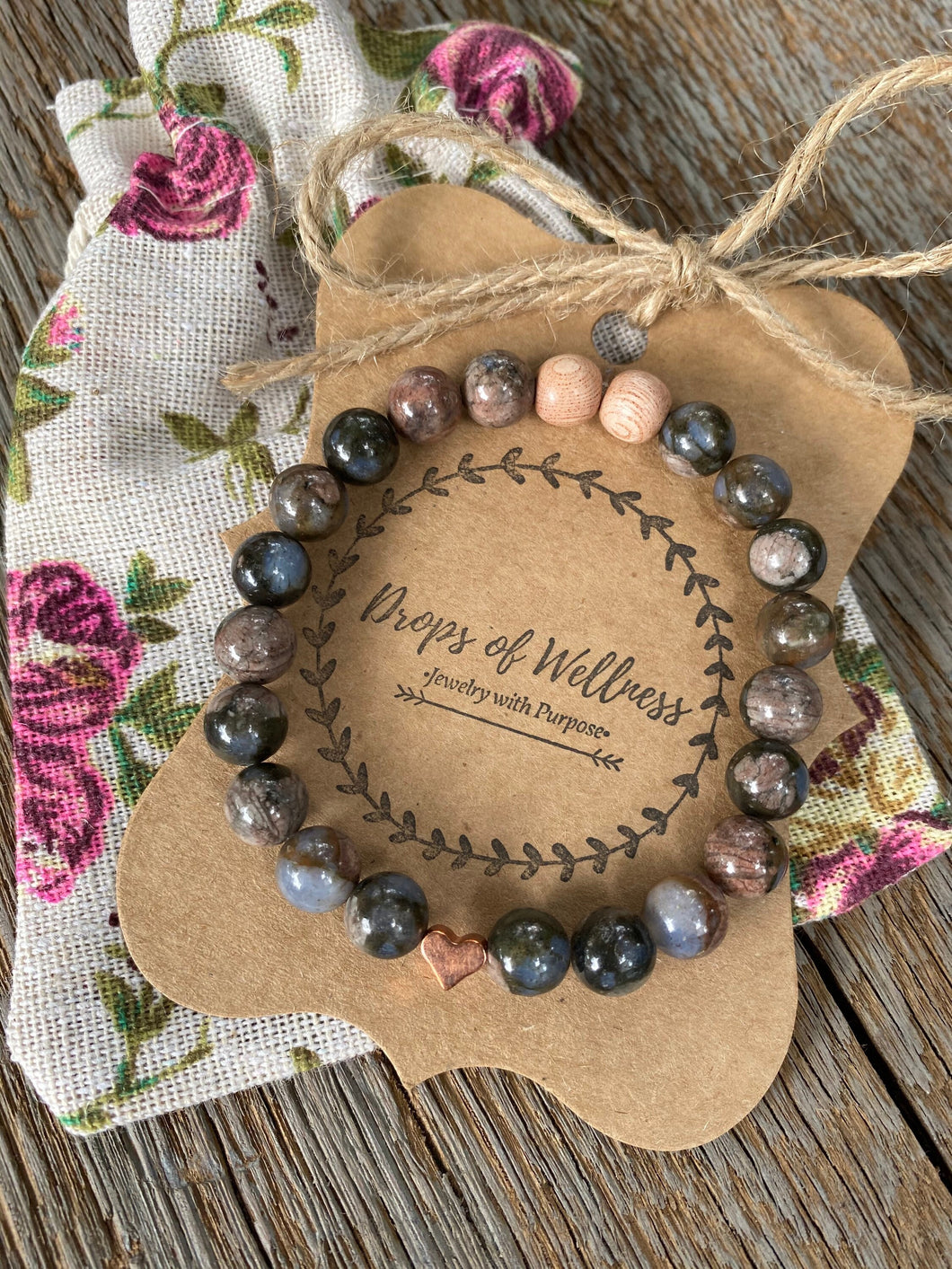 Essential Oil Diffuser Bracelet// Golden Heart// Rhyodacite Stone// Aromatherapy Bracelet// Handmade Jewelry// Anxiety Relief Bracelet